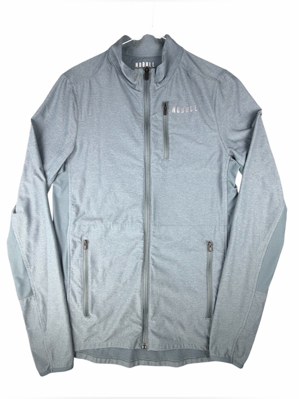 NOBULL Men's 4-Way Stretch Woven Jacket, Heathered Light Gray, Full Zip, Size S